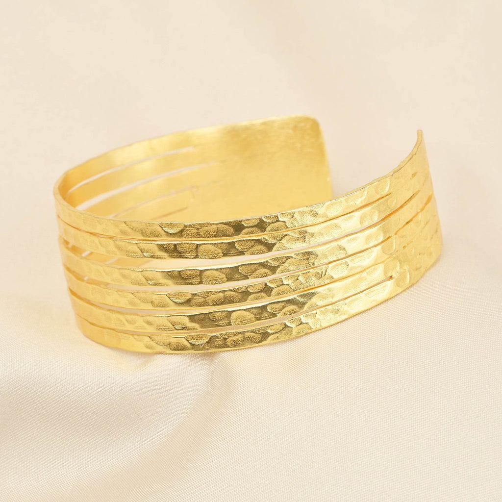 Gold Hammered Adjustable Cuff Bangles - La Vitá Jewels