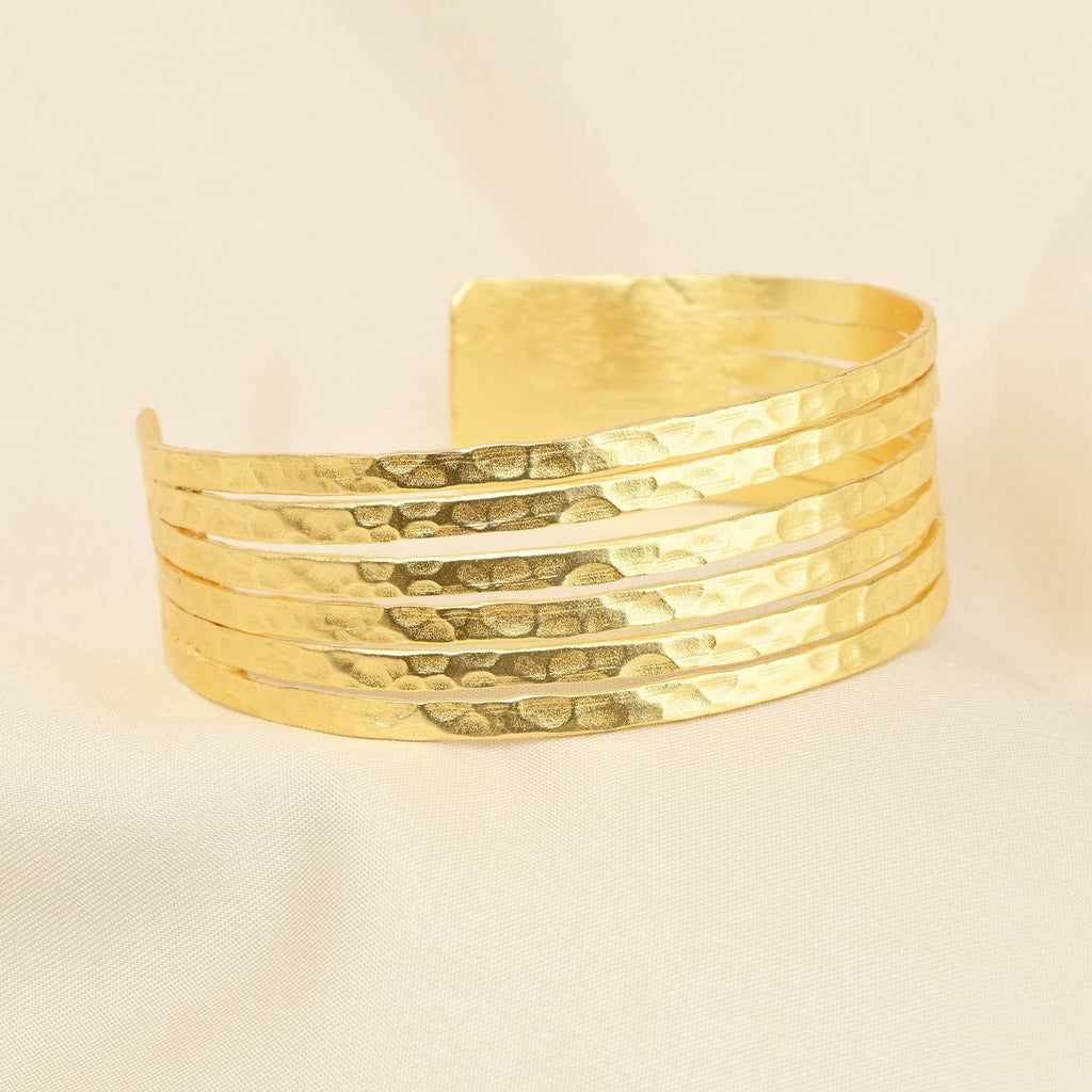 Gold Hammered Adjustable Cuff Bangles - La Vitá Jewels