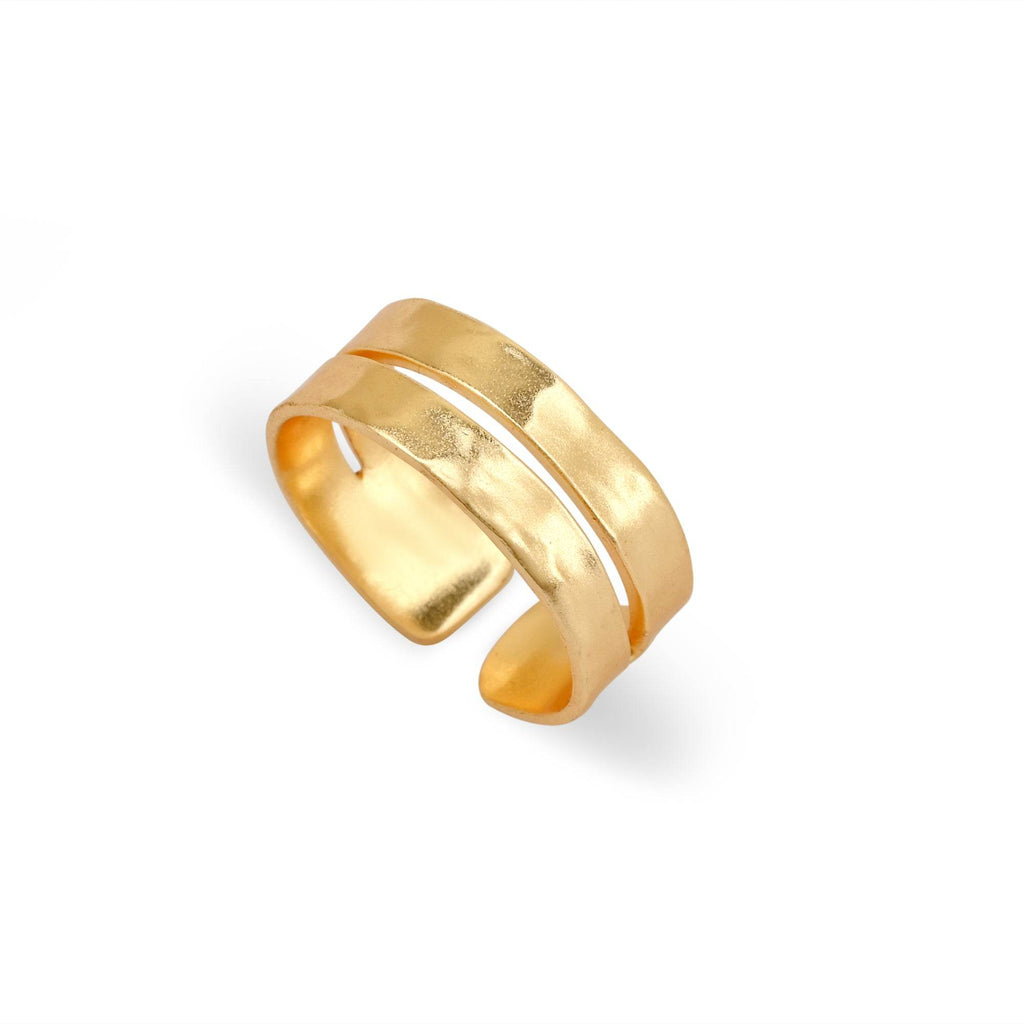 Gold Hammered Double Band Ring - La Vitá Jewels