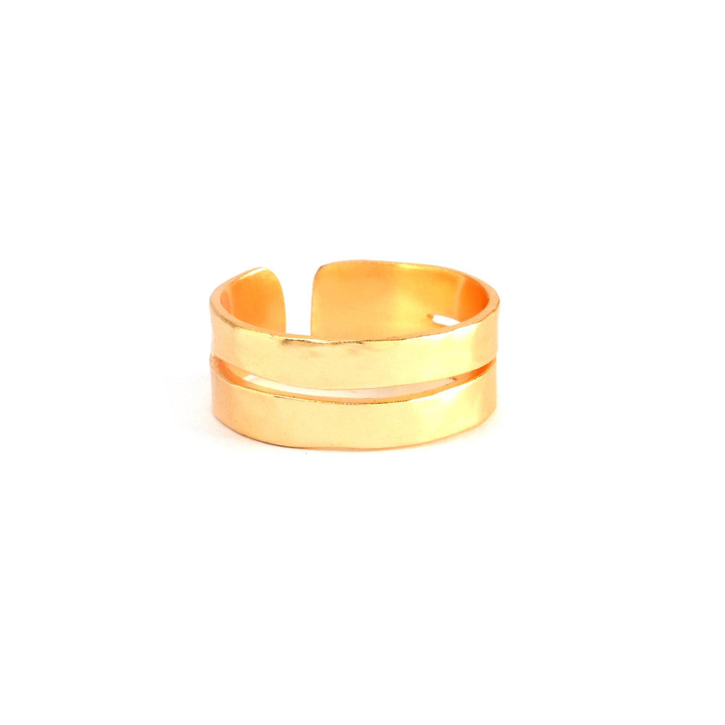 Gold Hammered Double Band Ring - La Vitá Jewels