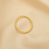 Golden Twisted Spiral Band Rings