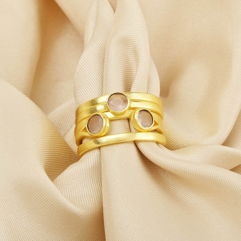 Set of 5 Rose Quartz Stackable Rings - La Vitá Jewels