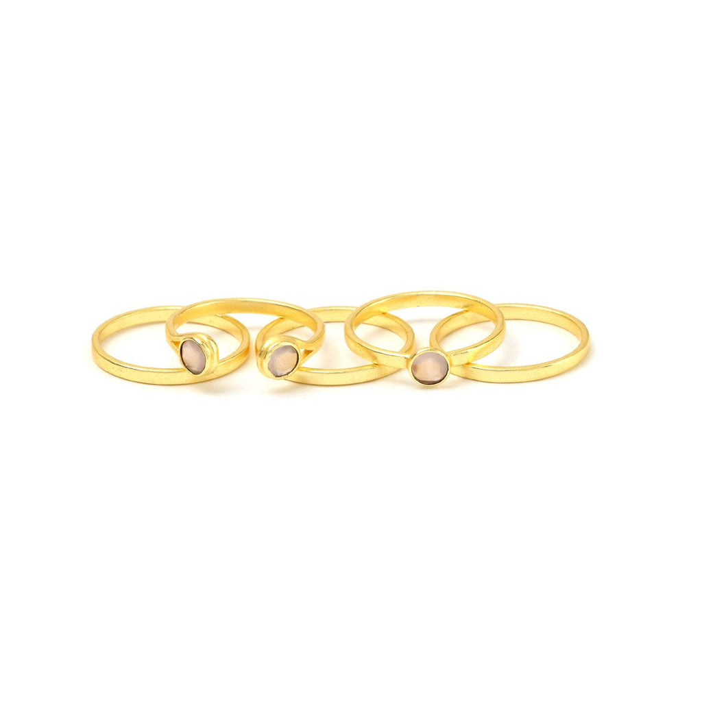 Set of 5 Rose Quartz Stackable Rings - La Vitá Jewels