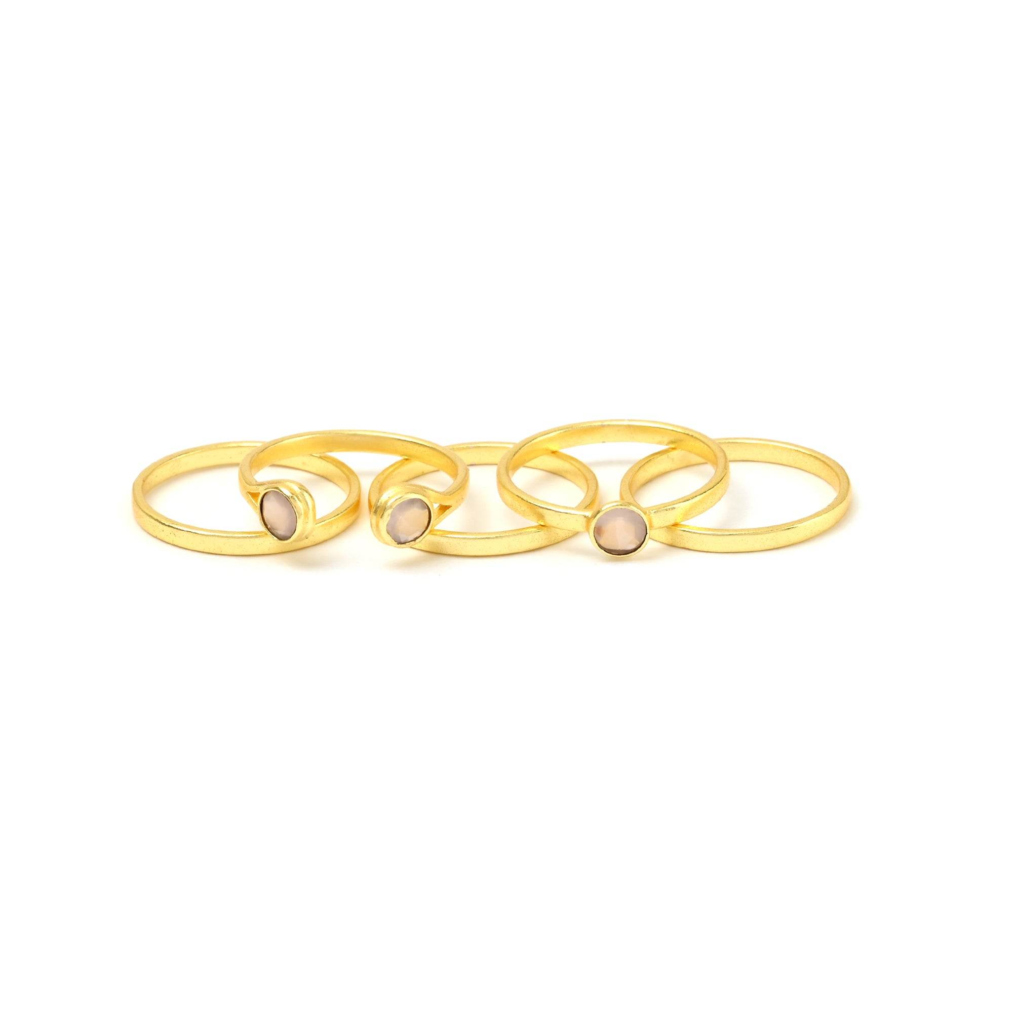 Set of 5 Rose Quartz Stackable Rings - La Vitá Jewels