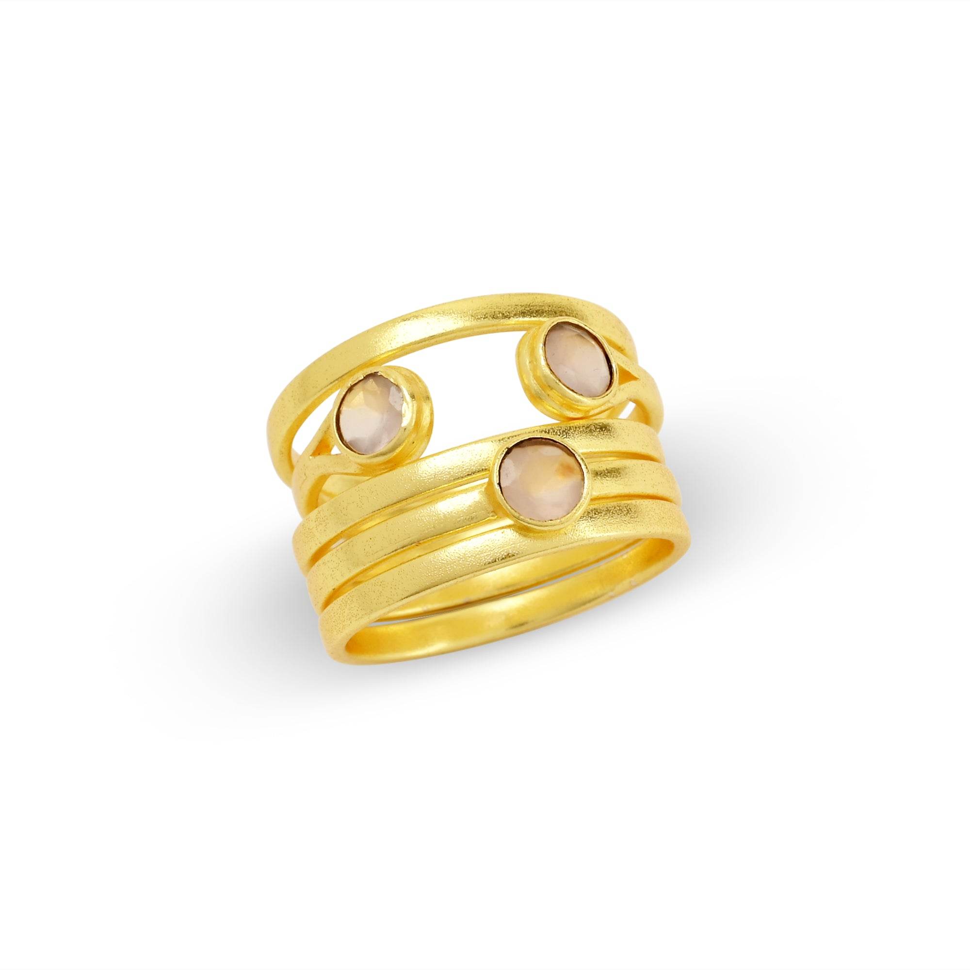 Set of 5 Rose Quartz Stackable Rings - La Vitá Jewels