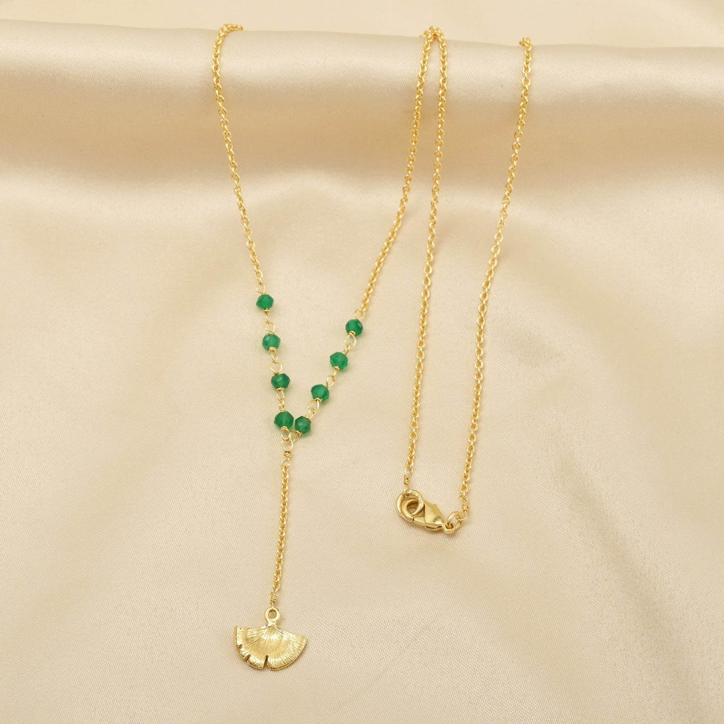 Biloba-Ginkgo Leaf with Green Onyx Beads Necklaces - La Vitá Jewels