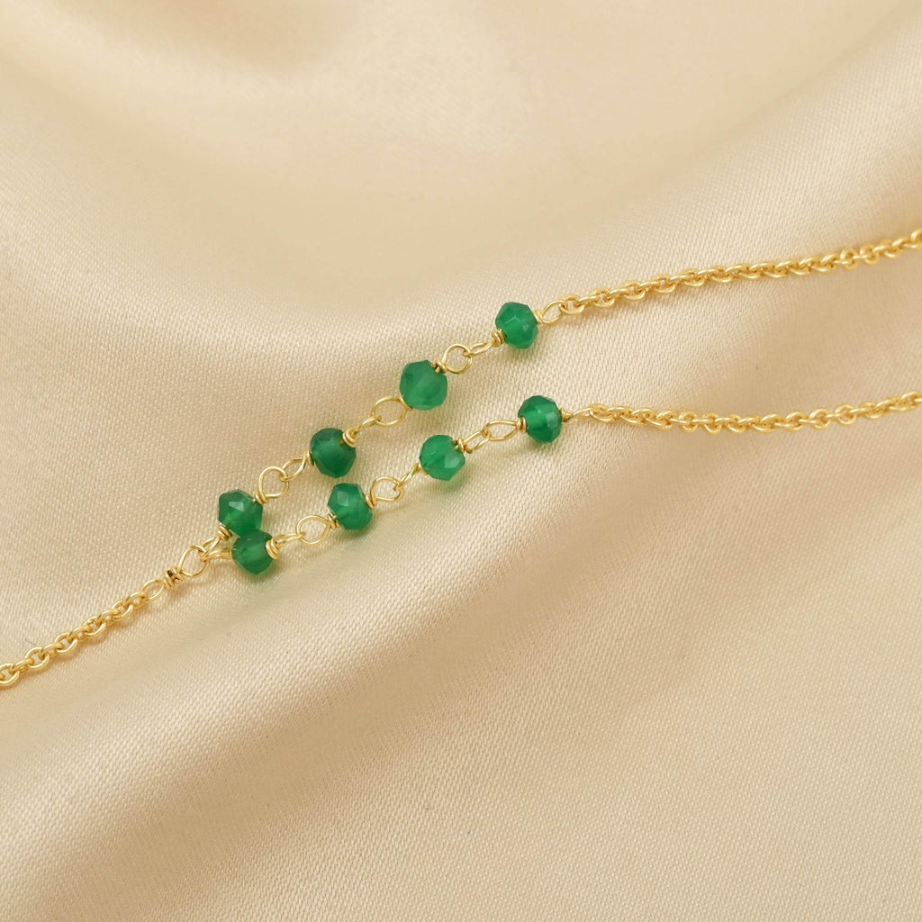 Biloba-Ginkgo Leaf with Green Onyx Beads Necklaces - La Vitá Jewels