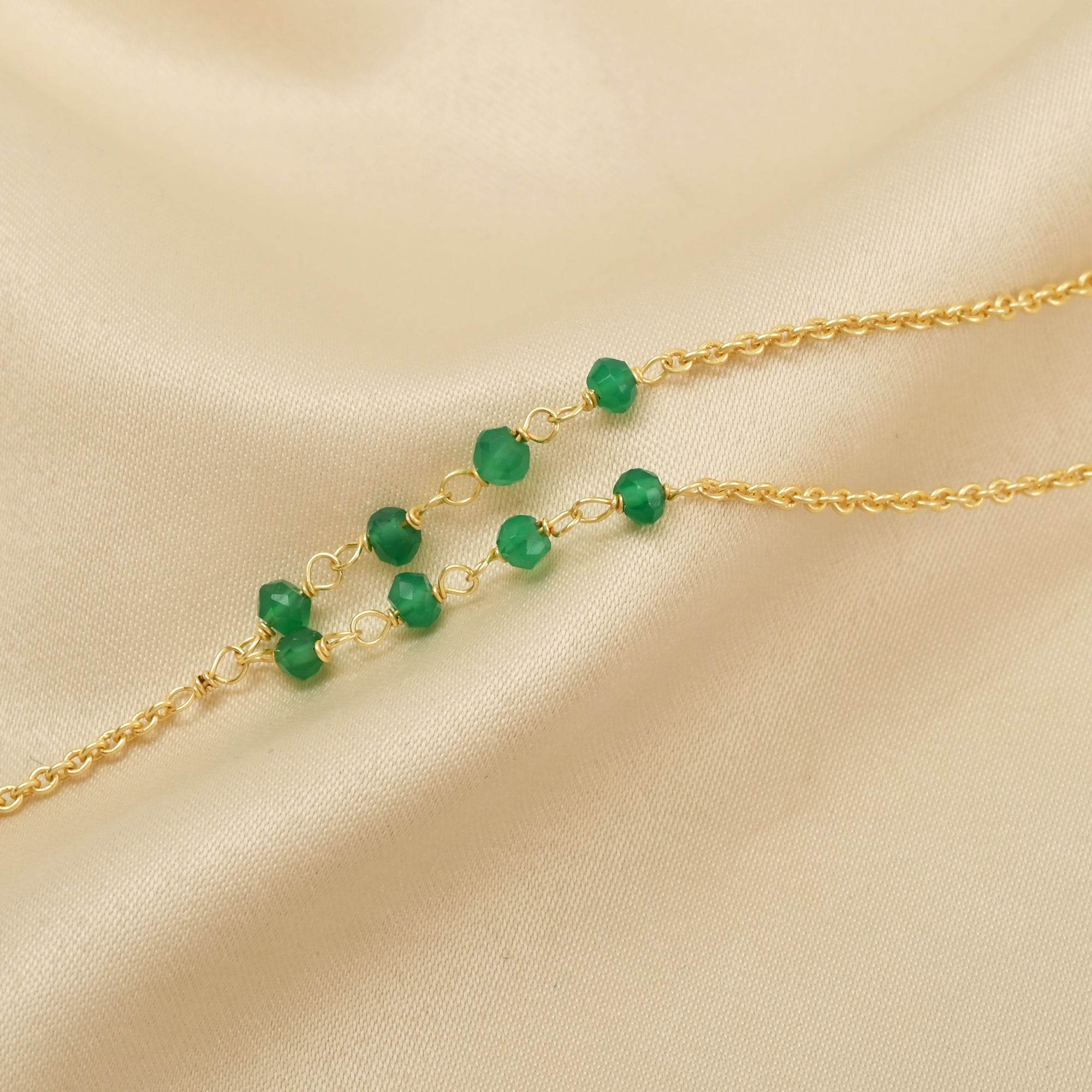 Biloba-Ginkgo Leaf with Green Onyx Beads Necklaces - La Vitá Jewels