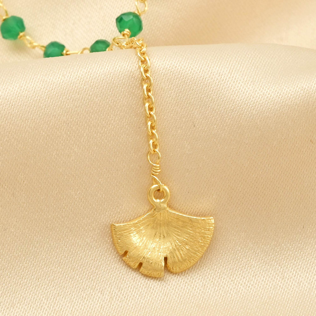 Biloba-Ginkgo Leaf with Green Onyx Beads Necklaces - La Vitá Jewels