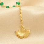Biloba-Ginkgo Leaf with Green Onyx Beads Necklaces - La Vitá Jewels