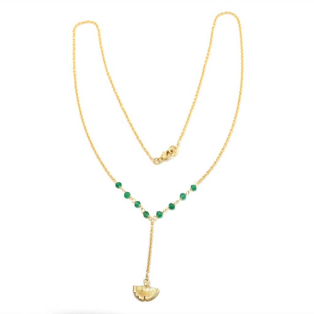 Biloba-Ginkgo Leaf with Green Onyx Beads Necklaces - La Vitá Jewels