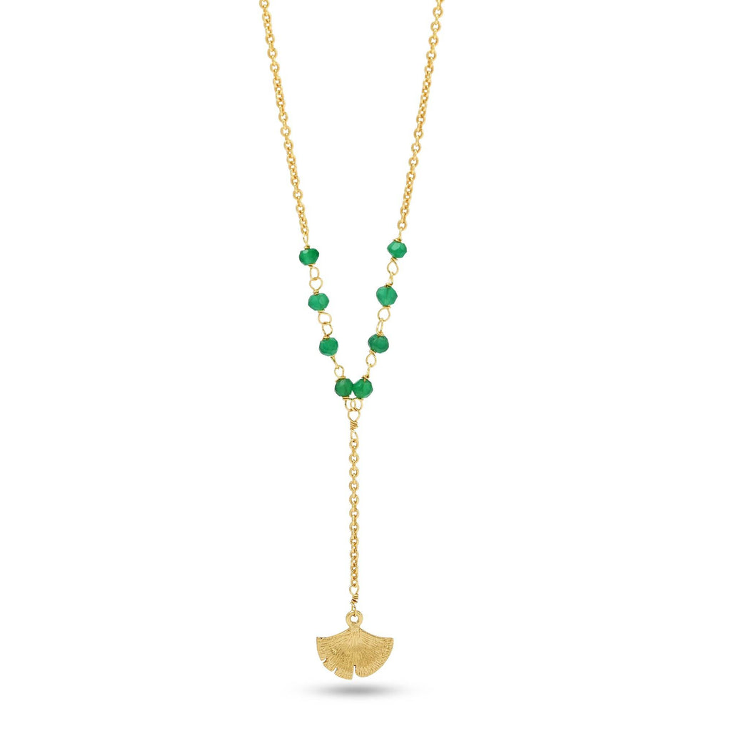 Biloba-Ginkgo Leaf with Green Onyx Beads Necklaces - La Vitá Jewels
