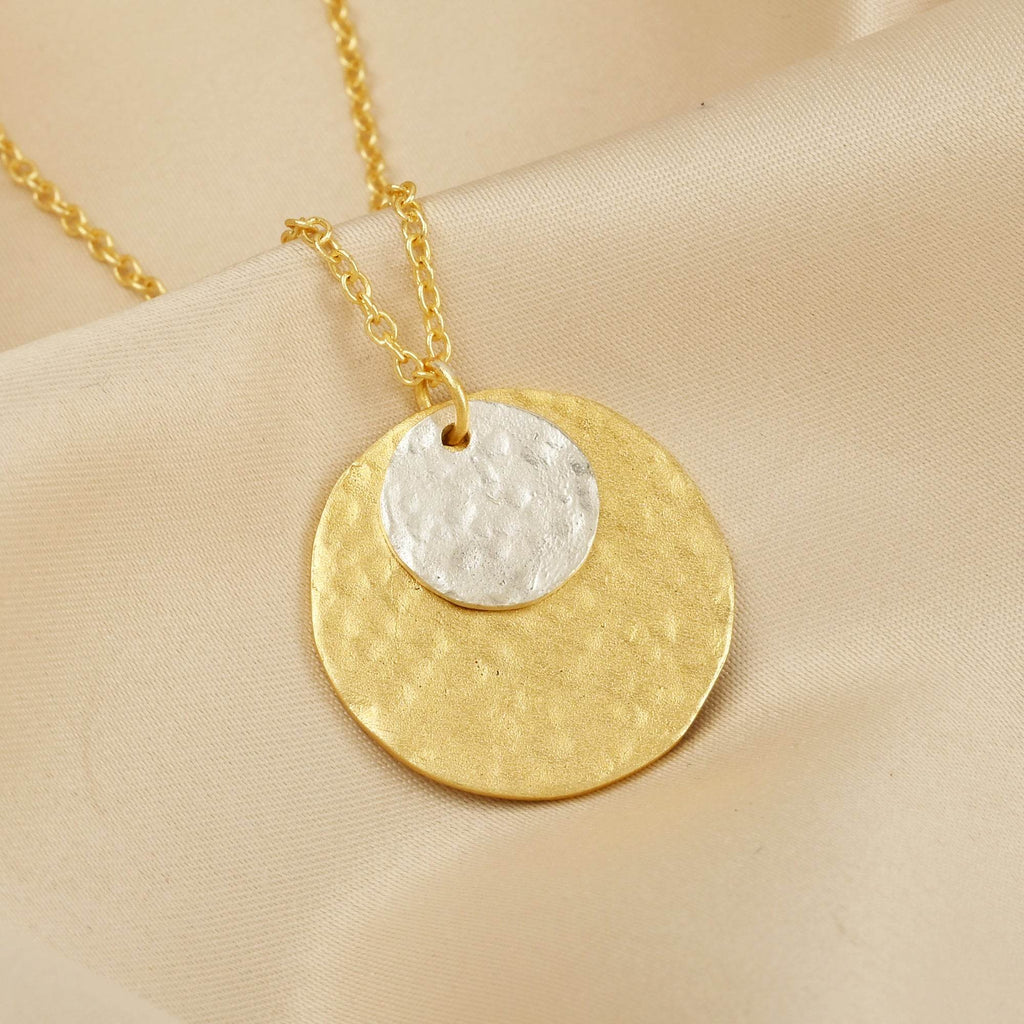 Gia Double Disc Gold Tone Hammered Necklaces - La Vitá Jewels