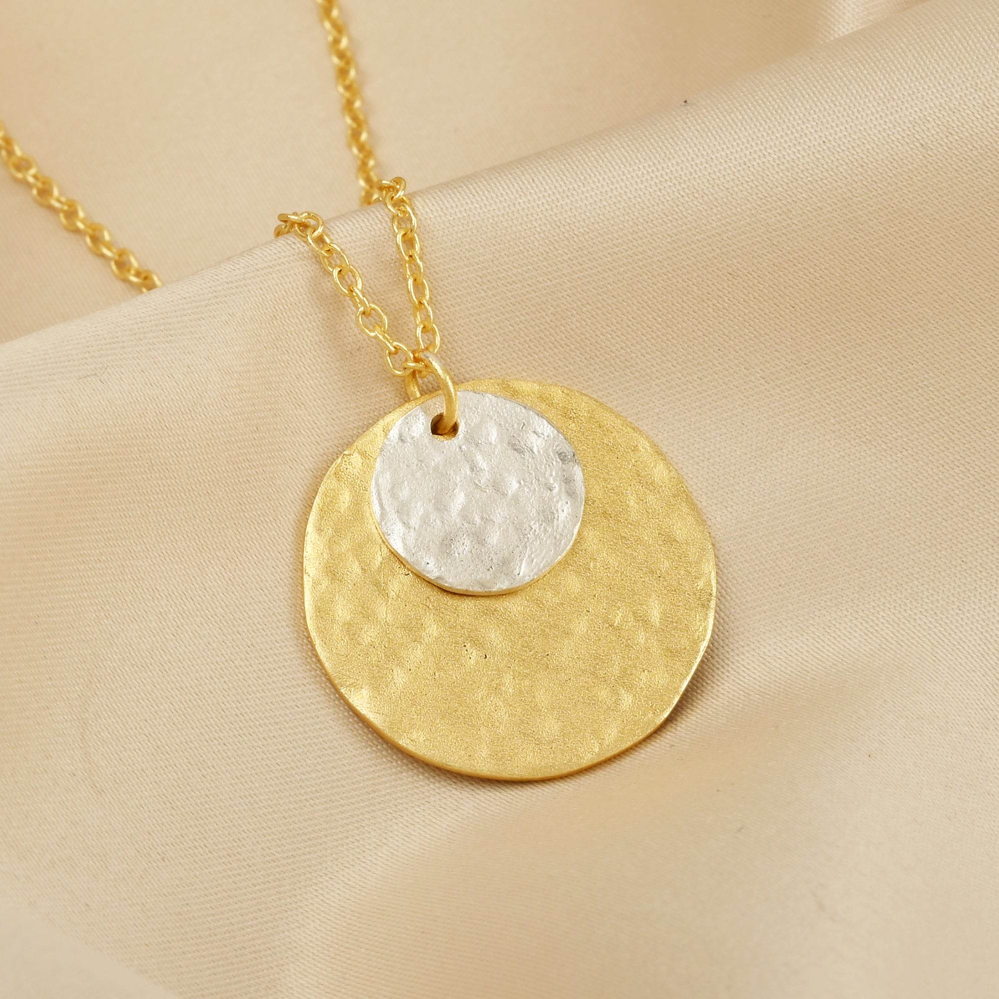 Gia Double Disc Gold Tone Hammered Necklaces - La Vitá Jewels
