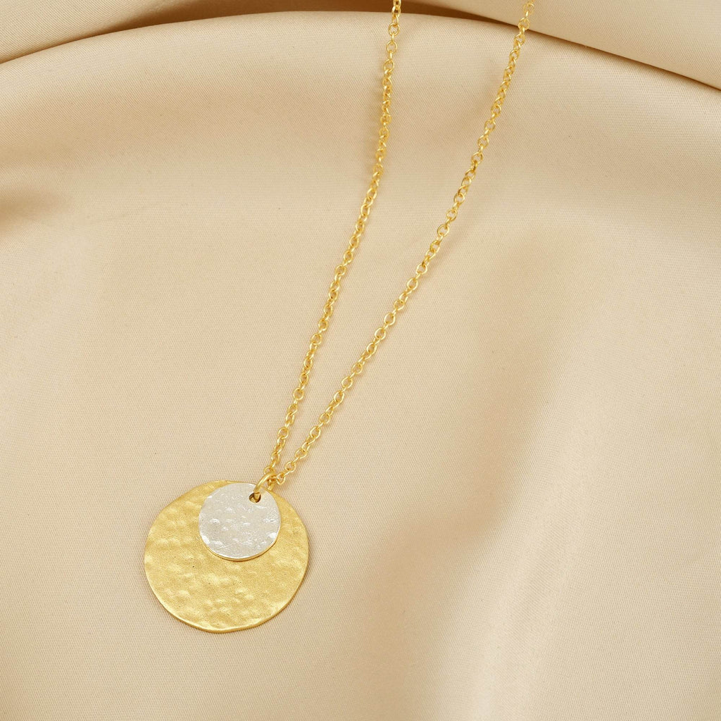 Gia Double Disc Gold Tone Hammered Necklaces - La Vitá Jewels