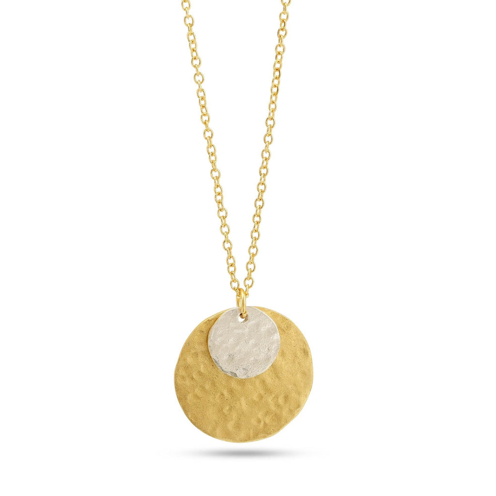Gia Double Disc Gold Tone Hammered Necklaces - La Vitá Jewels