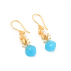 Aqua Chalcedony with Pearl Dangle Earrings - La Vitá Jewels
