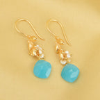 Aqua Chalcedony with Pearl Dangle Earrings - La Vitá Jewels