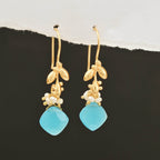 Aqua Chalcedony with Pearl Dangle Earrings - La Vitá Jewels