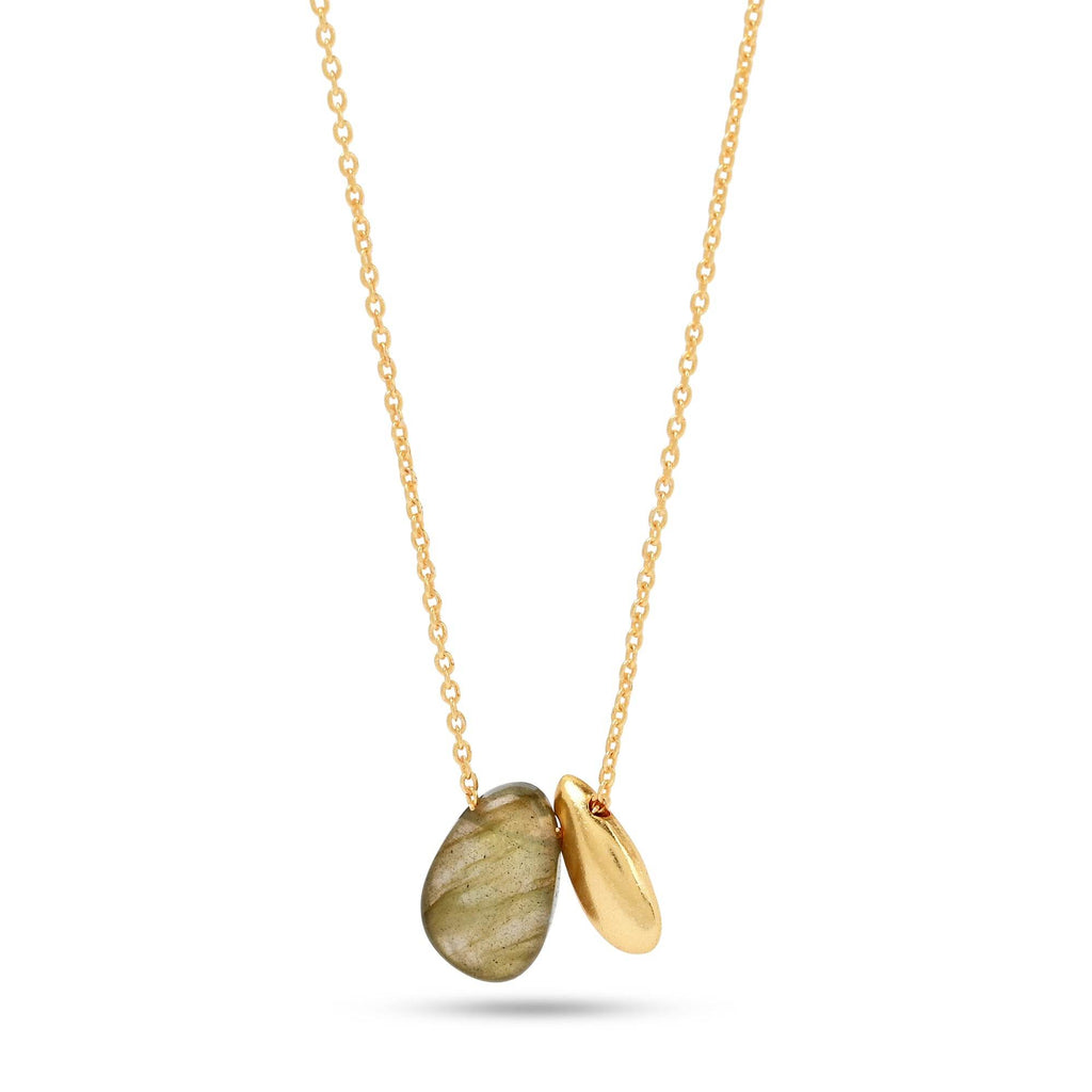Kayla Bean Shape Labradorite Dainty Necklace - La Vitá Jewels
