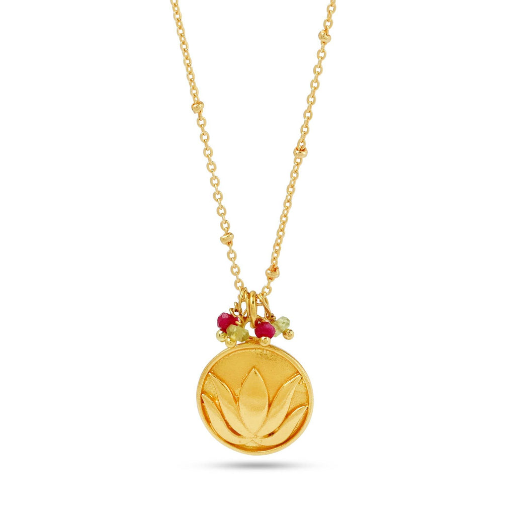 Charming Lotus with Ruby and Peridot Beads Necklaces - La Vitá Jewels