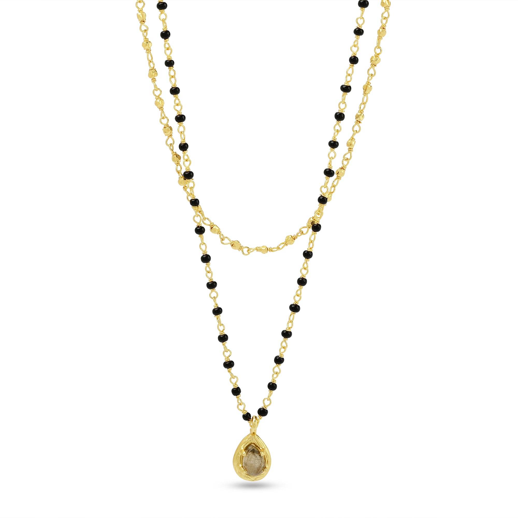 Labradorite with Black Onyx Beads Necklace - La Vitá Jewels