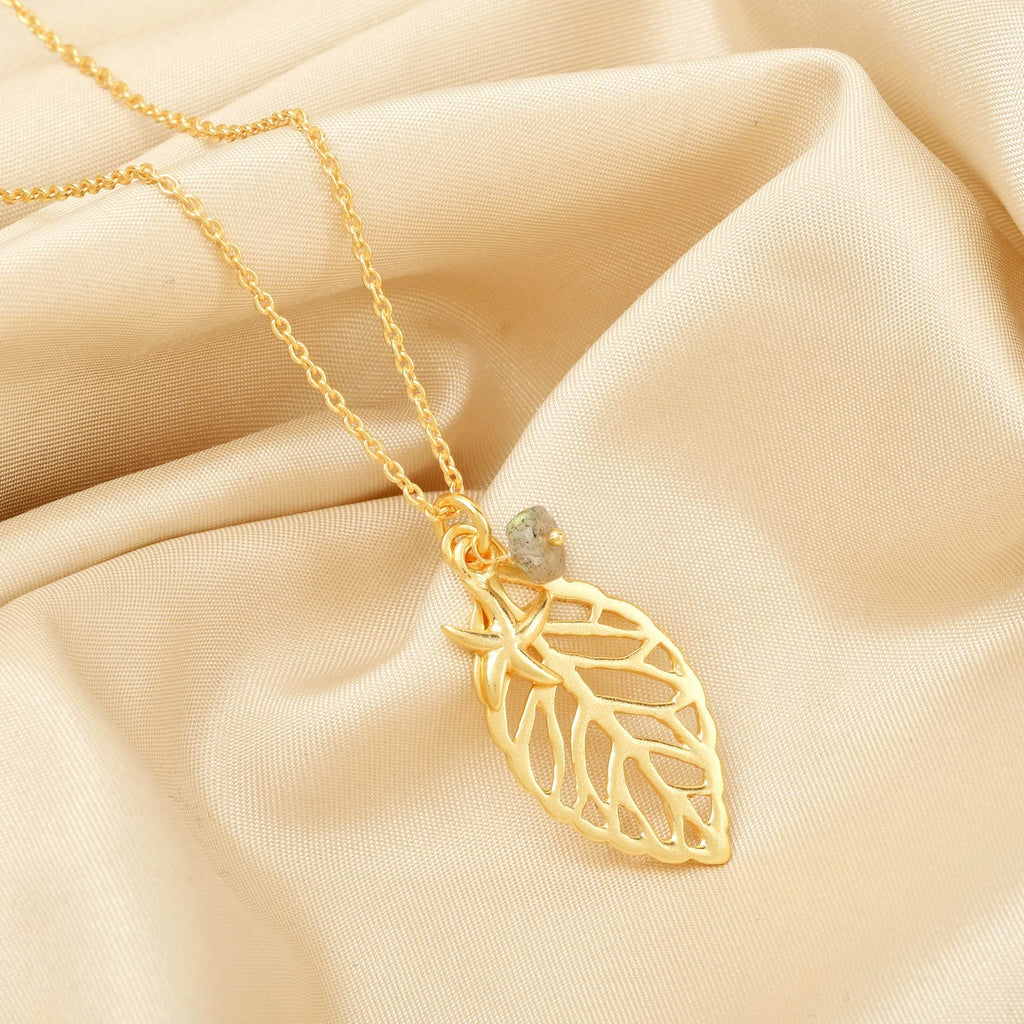 Labradorite gemstone with Willa Leafy Necklace - La Vitá Jewels