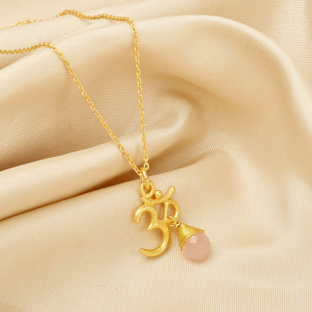 Carnelian, Moonstone with Reflected Bliss Om Necklace - La Vitá Jewels