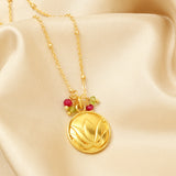 Lotus with Ruby and Peridot Beads Necklaces