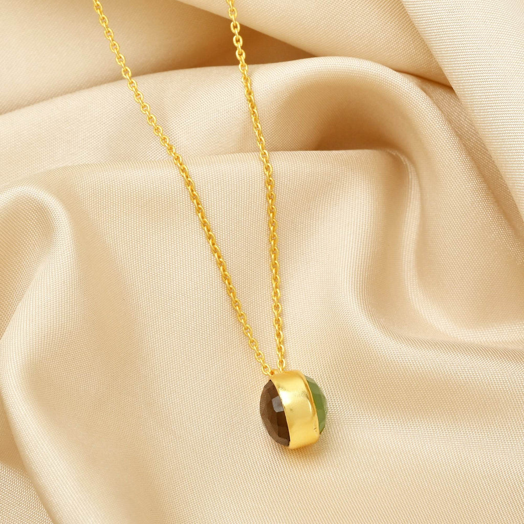 Double Moon Dual sided Gemstone Pendant Necklaces - La Vitá Jewels