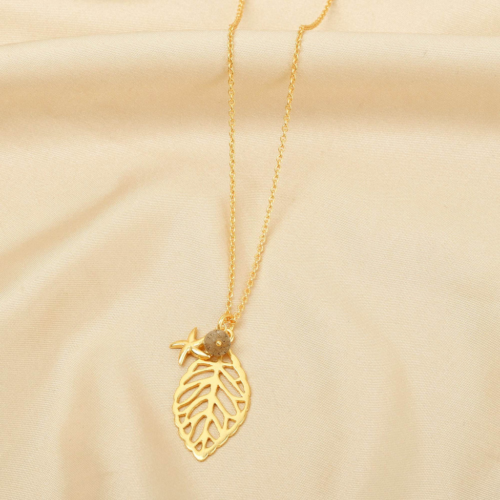 Labradorite gemstone with Willa Leafy Necklace - La Vitá Jewels