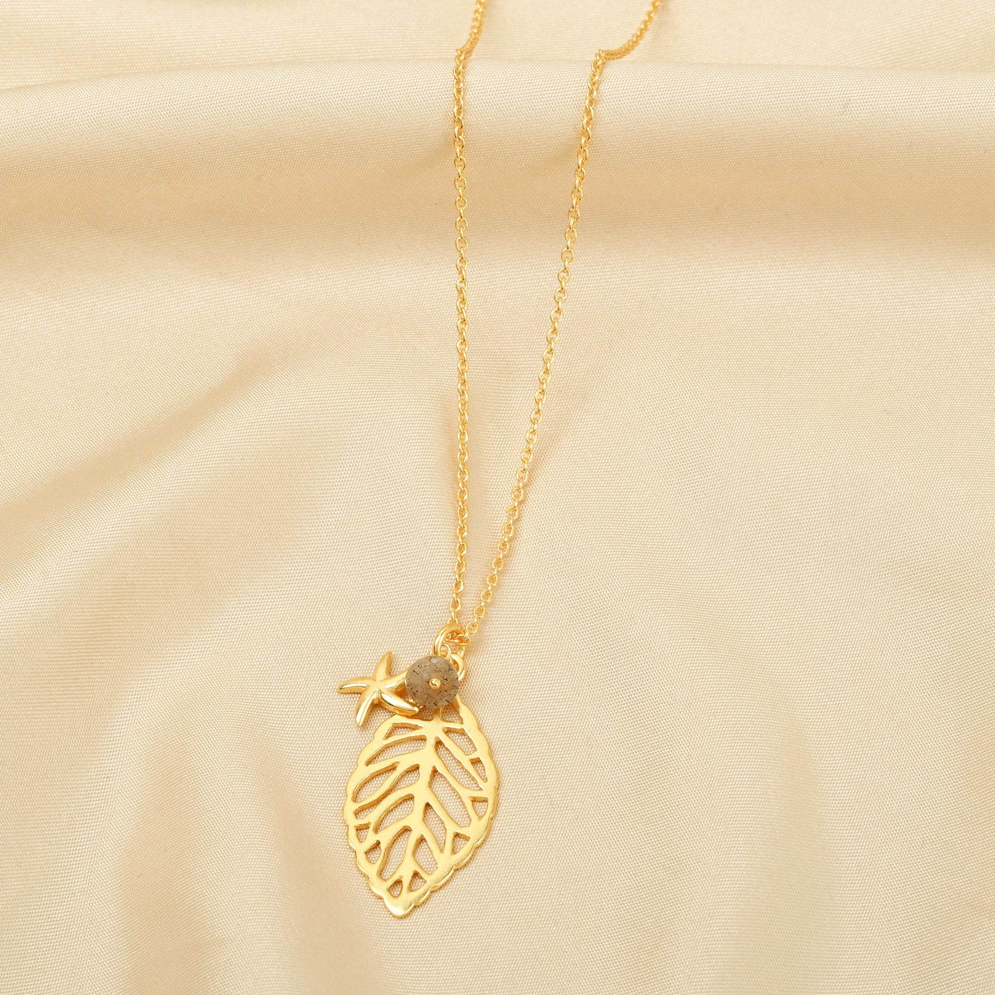 Labradorite gemstone with Willa Leafy Necklace - La Vitá Jewels