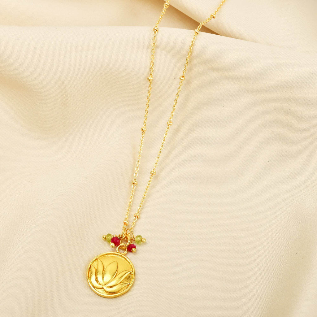 Charming Lotus with Ruby and Peridot Beads Necklaces - La Vitá Jewels