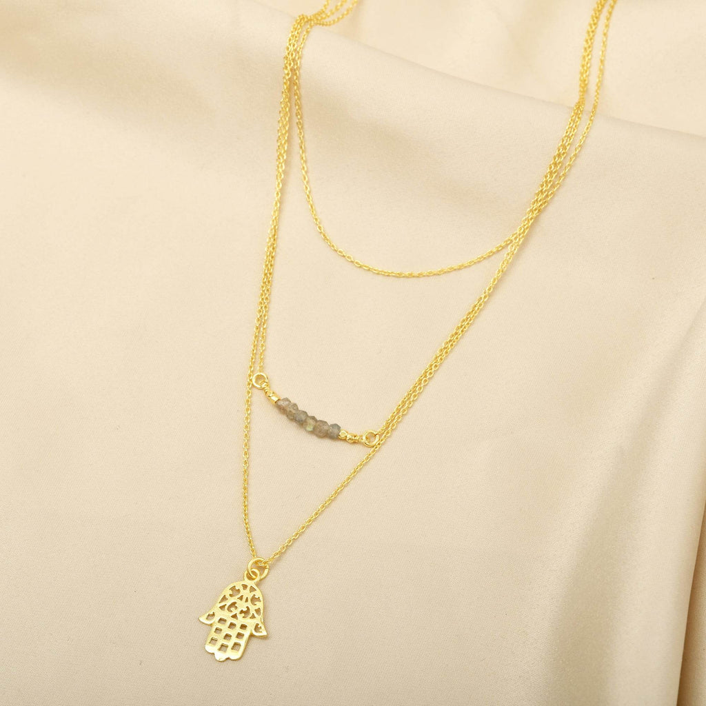 Labradorite with Triple layer Hamsa Necklace - La Vitá Jewels