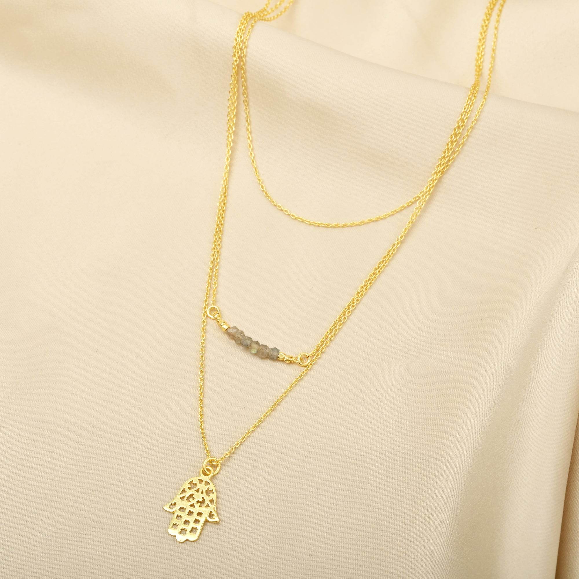 Labradorite with Triple layer Hamsa Necklace - La Vitá Jewels