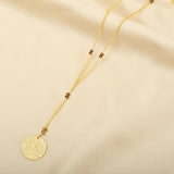 Smoky Beads with Round Disc Texture Lariat Necklaces