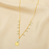Round Disc with Aqua Chalcedony Beads Necklaces