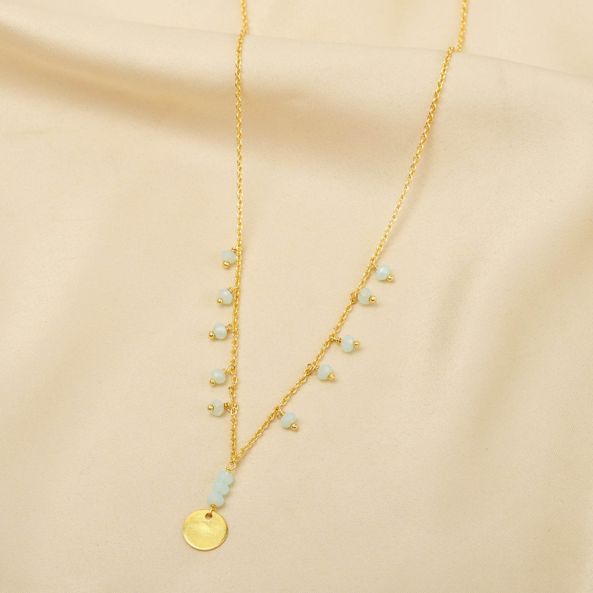 Round Disc with Jolly Aqua Chalcy Necklace - La Vitá Jewels