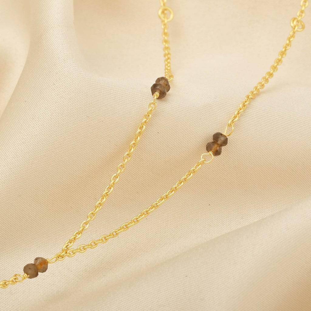 Polly Smoky Topaz gemstone with Round Disc Texture Lariat Necklace - La Vitá Jewels