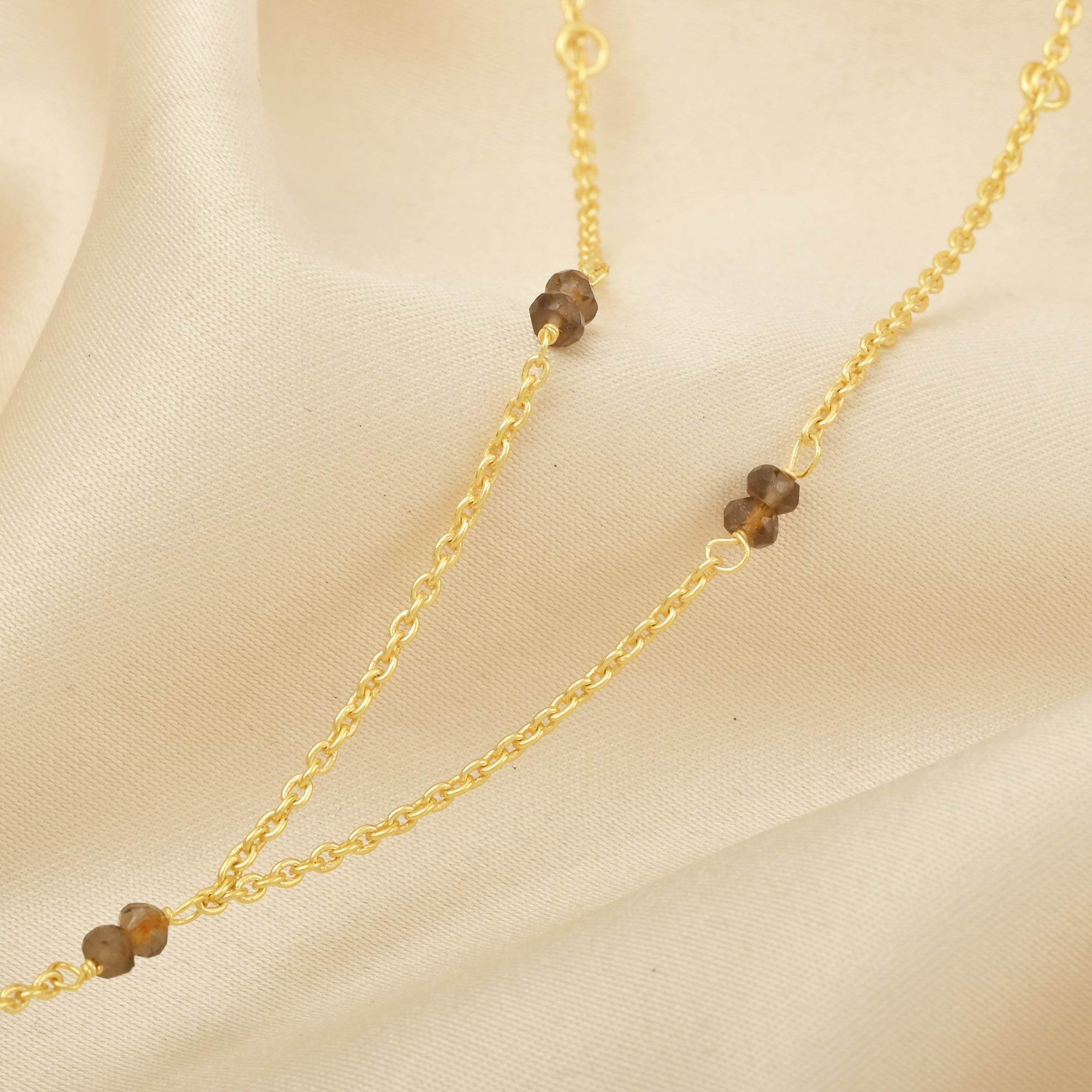 Polly Smoky Topaz gemstone with Round Disc Texture Lariat Necklace - La Vitá Jewels