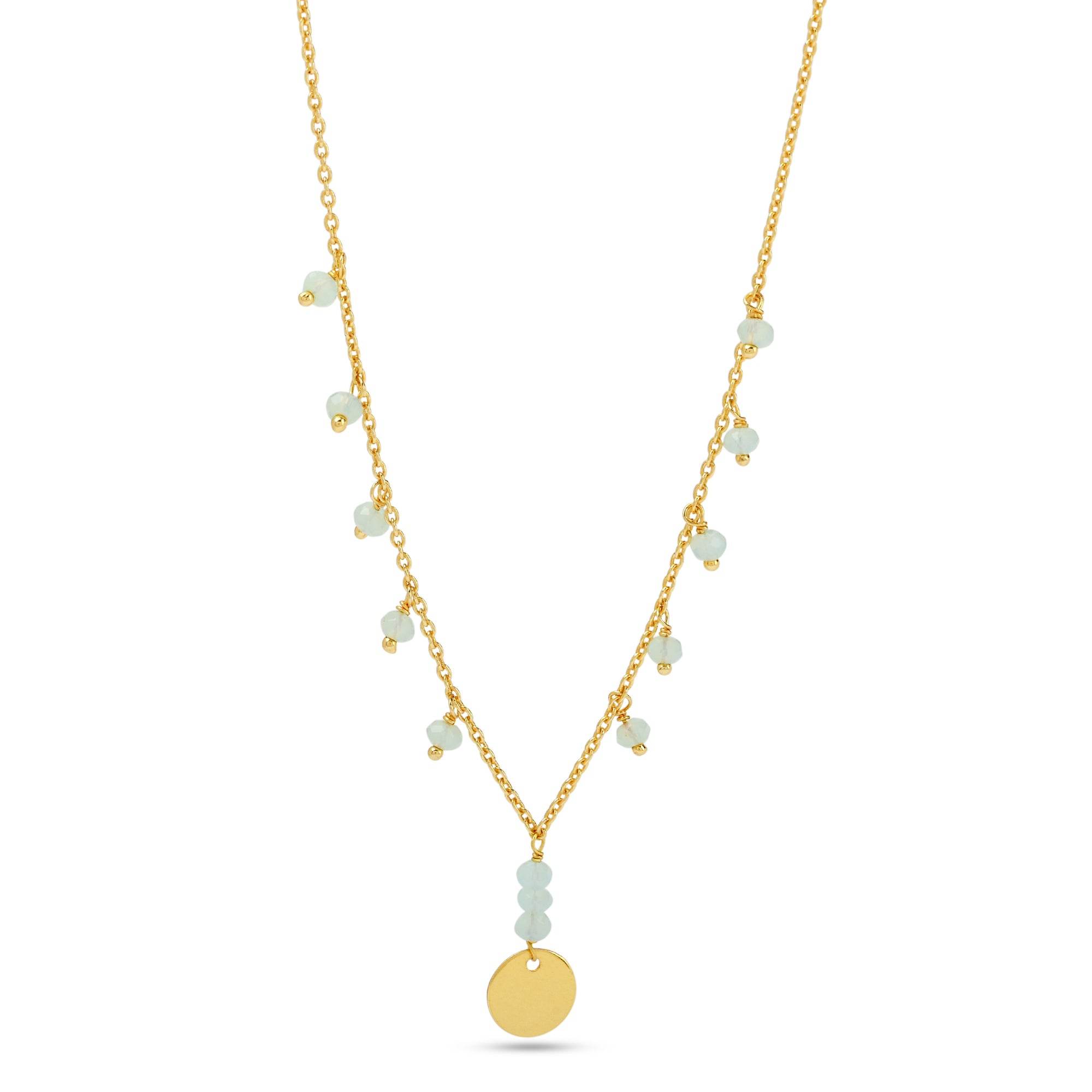 Round Disc with Jolly Aqua Chalcy Necklace - La Vitá Jewels