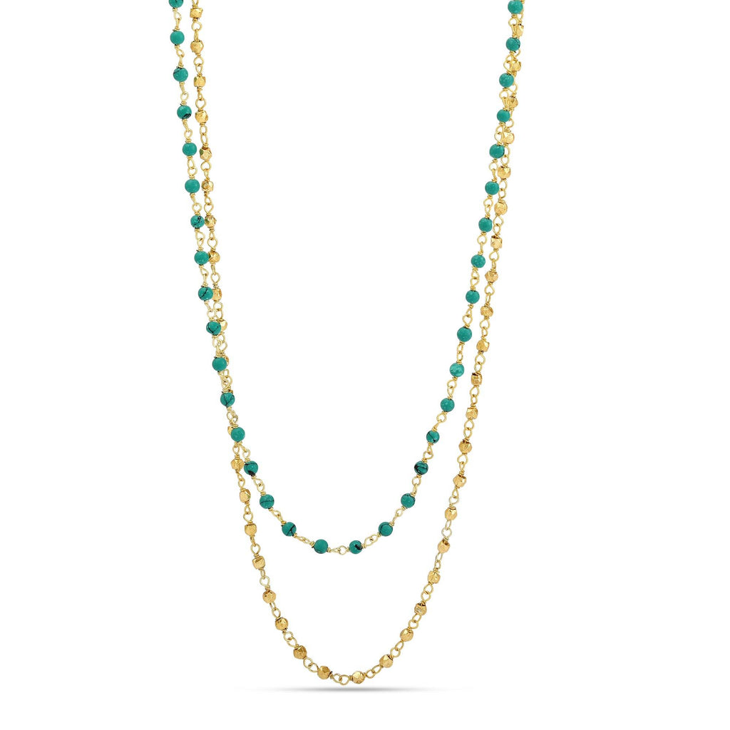 Turquoise Beads with Metal Beads Necklaces - La Vitá Jewels