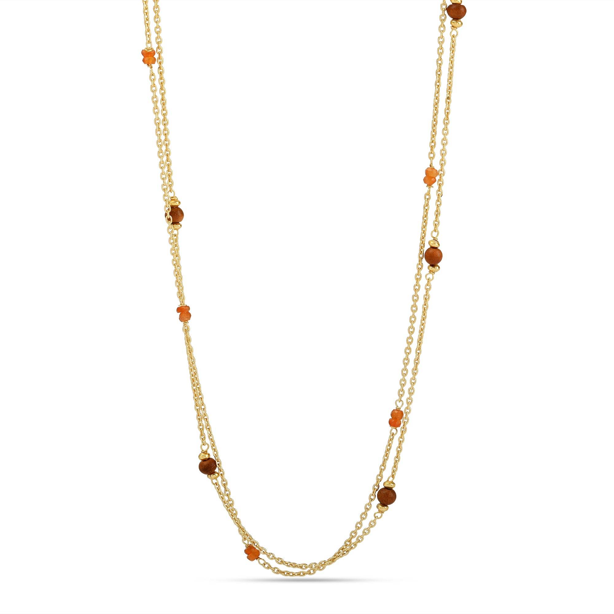 Wooden with Carnelian Beads Necklace - La Vitá Jewels