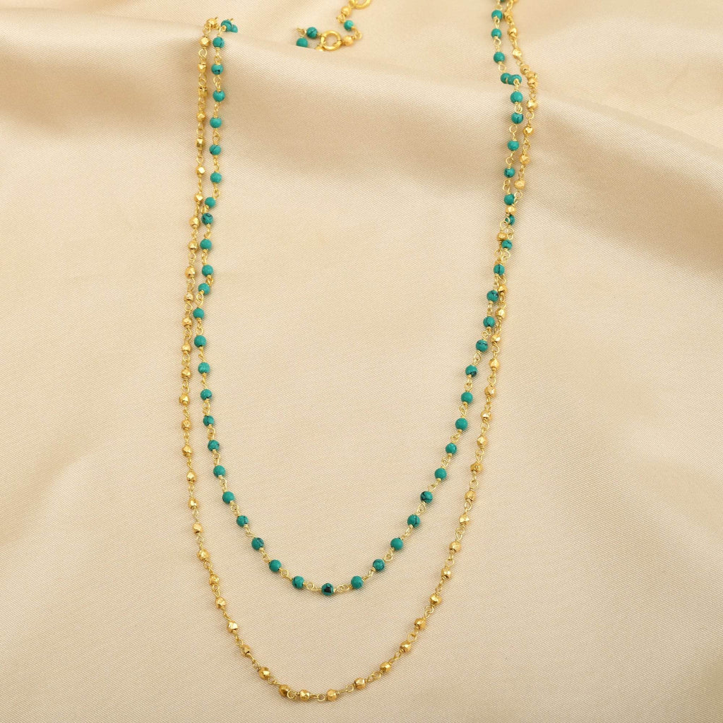 Turquoise Beads with Metal Beads Necklaces - La Vitá Jewels