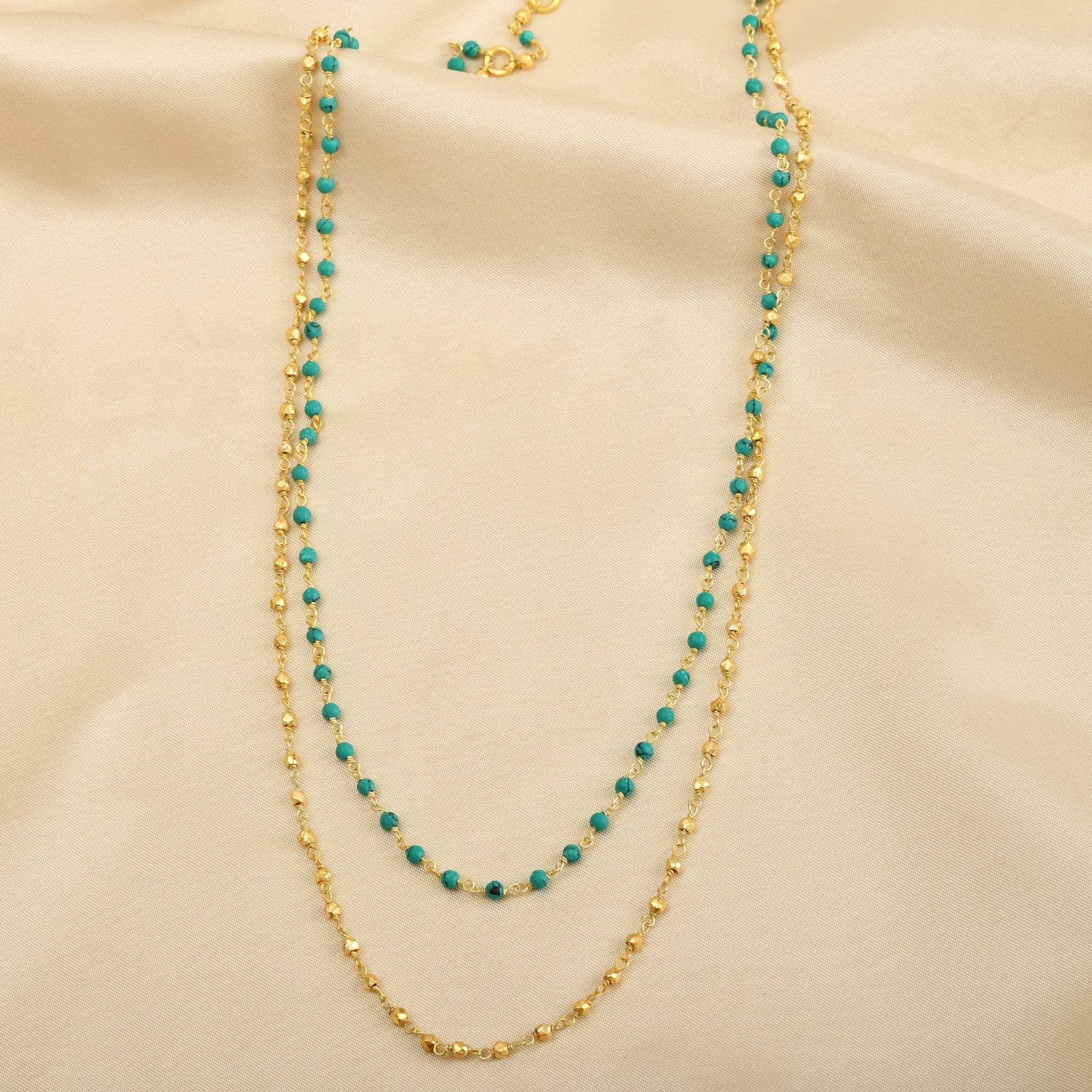 Turquoise Beads with Metal Beads Necklaces - La Vitá Jewels