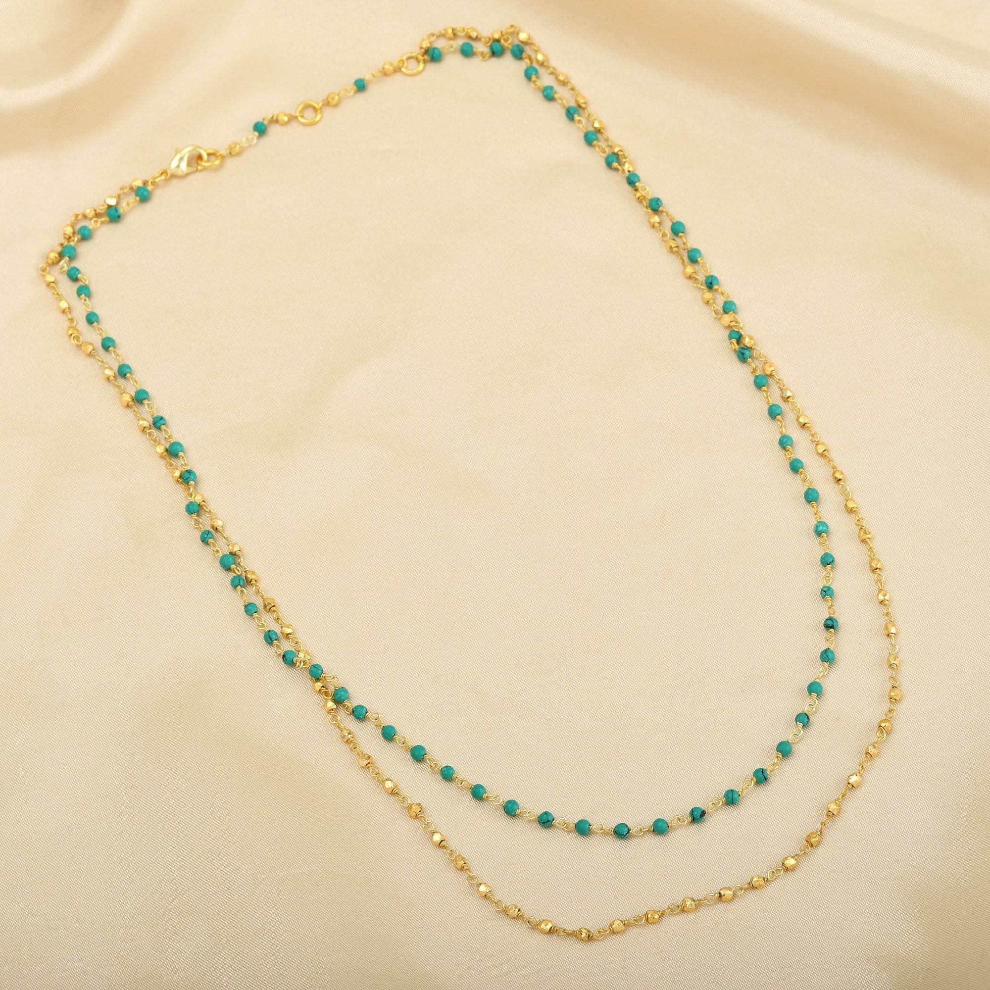 Turquoise Beads with Metal Beads Necklaces - La Vitá Jewels