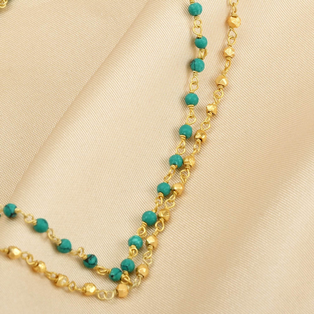 Turquoise Beads with Metal Beads Necklaces - La Vitá Jewels