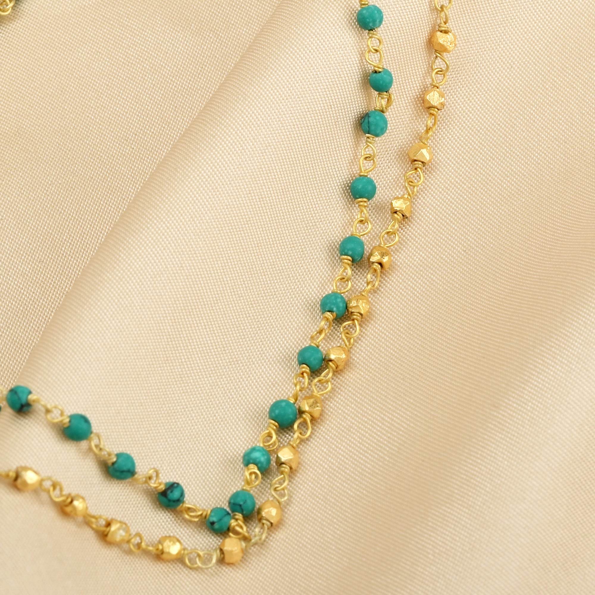 Turquoise Beads with Metal Beads Necklaces - La Vitá Jewels