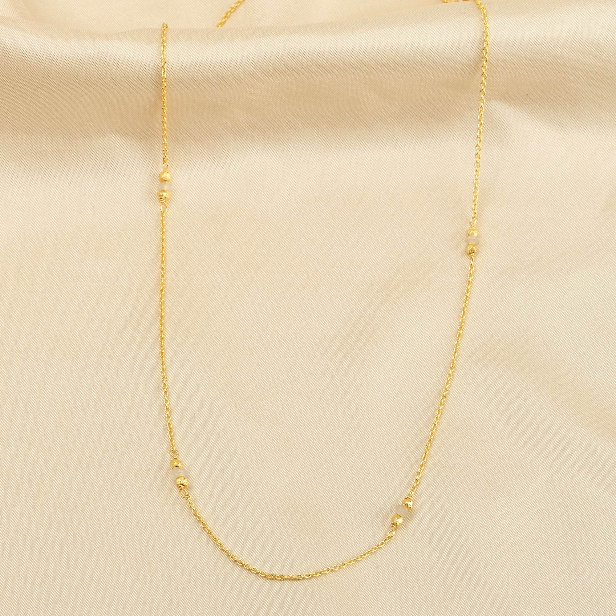 Rainbow Moonstone with Metal Beads Necklaces - La Vitá Jewels