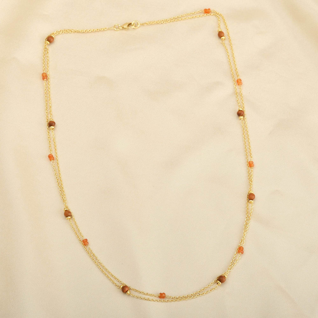 Wooden with Carnelian Beads Necklace - La Vitá Jewels
